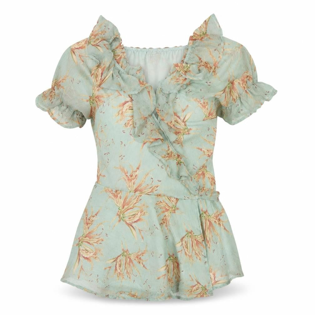 In The Style Women Green UK 10 Floral Wrap Ruffle Off Shoulder Blouse