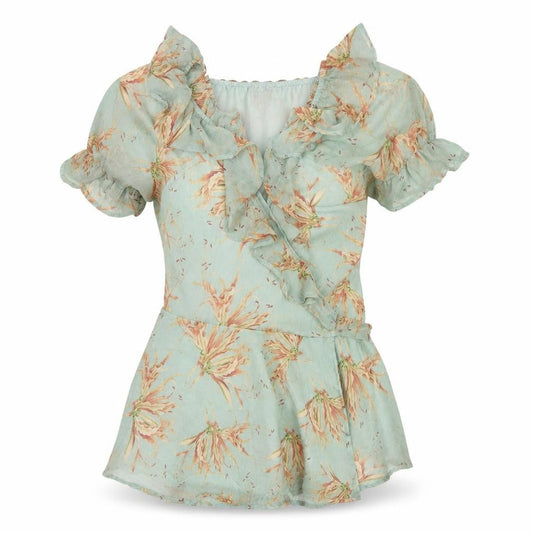 In The Style Women Green UK 10 Floral Wrap Ruffle Off Shoulder Blouse