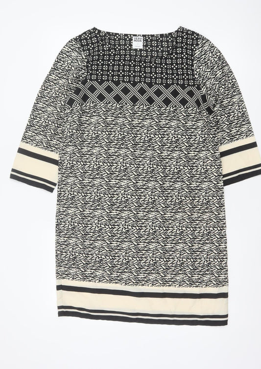 Vero Moda Women Black Ivory Geometric Shift Dress Size S Long Sleeve