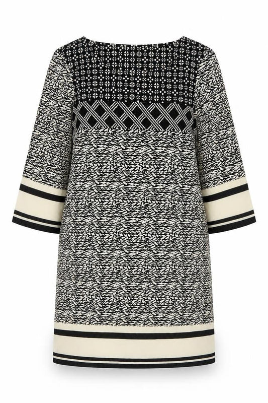 Vero Moda Women Black Ivory Geometric Shift Dress Size S Long Sleeve