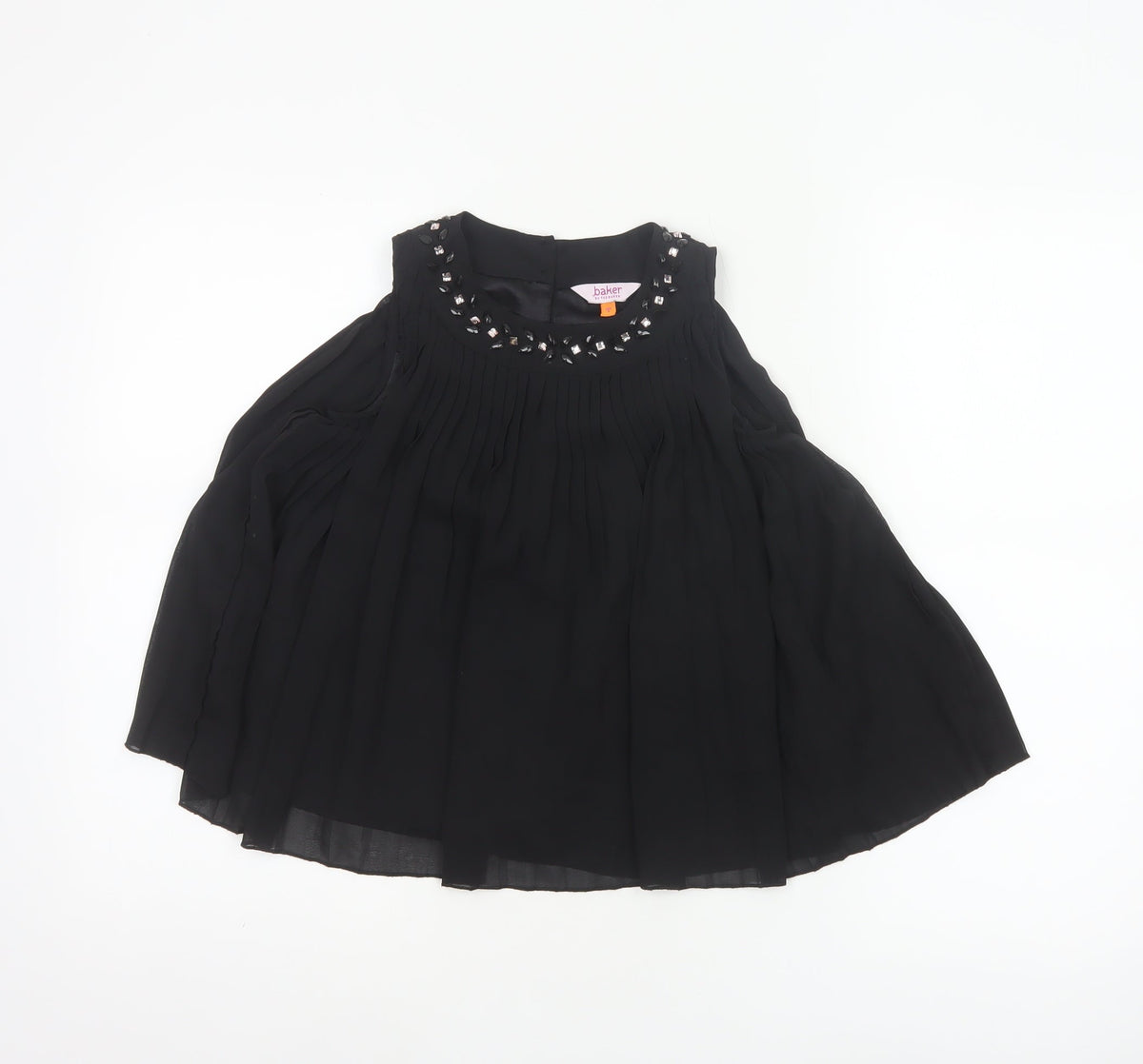 Baker by Ted Baker Girls Black 2-3 Years Pleated Rhinestone Blouse
