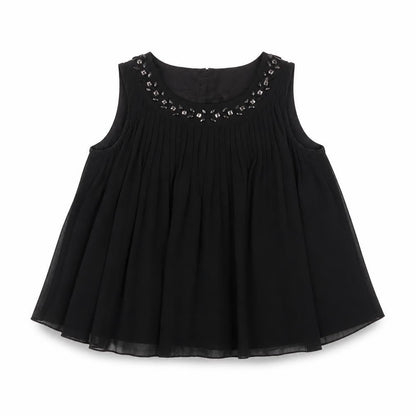 Baker by Ted Baker Girls Black 2-3 Years Pleated Rhinestone Blouse