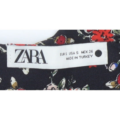 Zara Women Black Size 8 Floral Tiered Ruffle Skater Mini Skirt