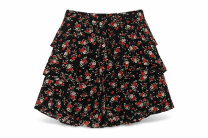 Zara Women Black Size 8 Floral Tiered Ruffle Skater Mini Skirt
