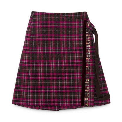 Whistles Women’s Purple Plaid Wool Wrap Knee Length Skirt UK 8