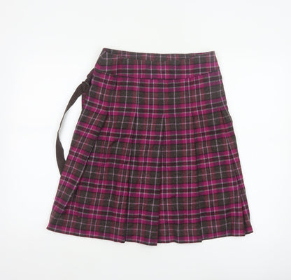 Whistles Women’s Purple Plaid Wool Wrap Knee Length Skirt UK 8