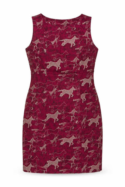 White Stuff Women Red Horse Print Cotton Sleeveless Sheath Dress UK 14