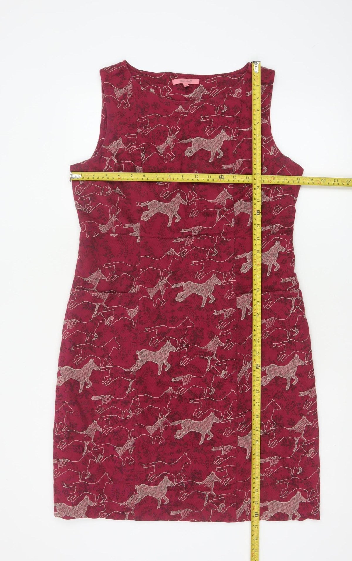 White Stuff Women Red Horse Print Cotton Sleeveless Sheath Dress UK 14