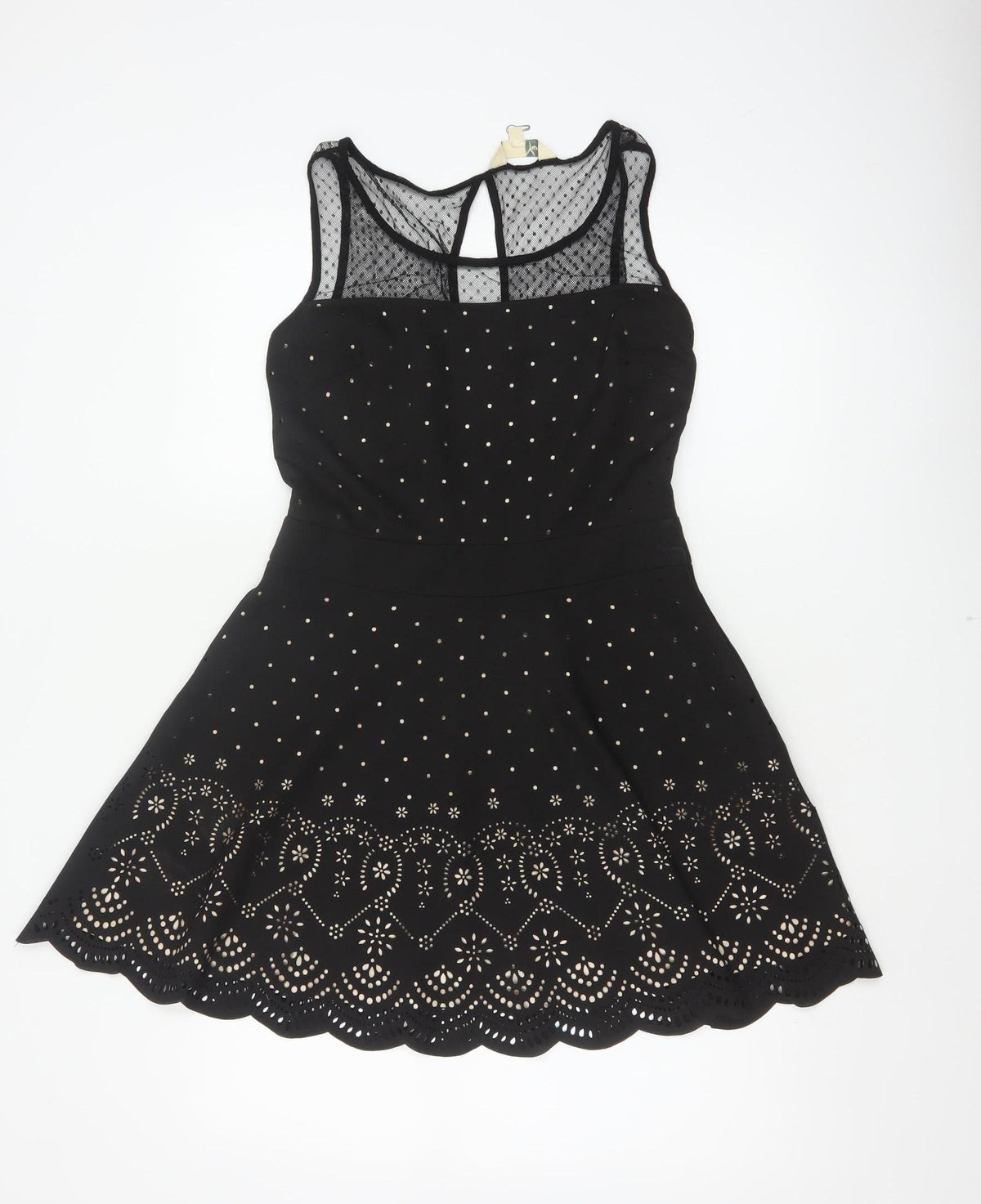 Yumi Women Black UK 8 Fit & Flare Polka Dot Mesh Party Dress