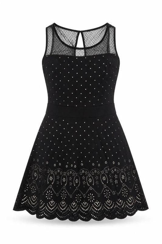 Yumi Women Black UK 8 Fit & Flare Polka Dot Mesh Party Dress