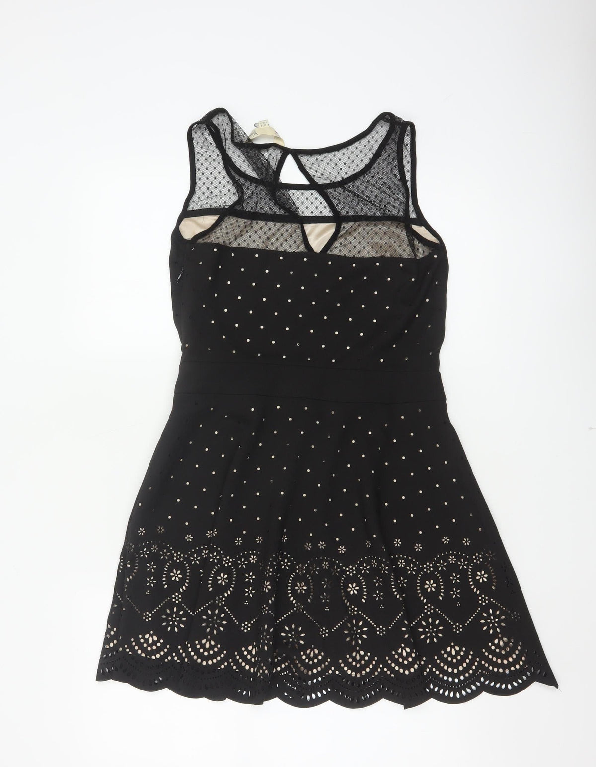Yumi Women Black UK 8 Fit & Flare Polka Dot Mesh Party Dress