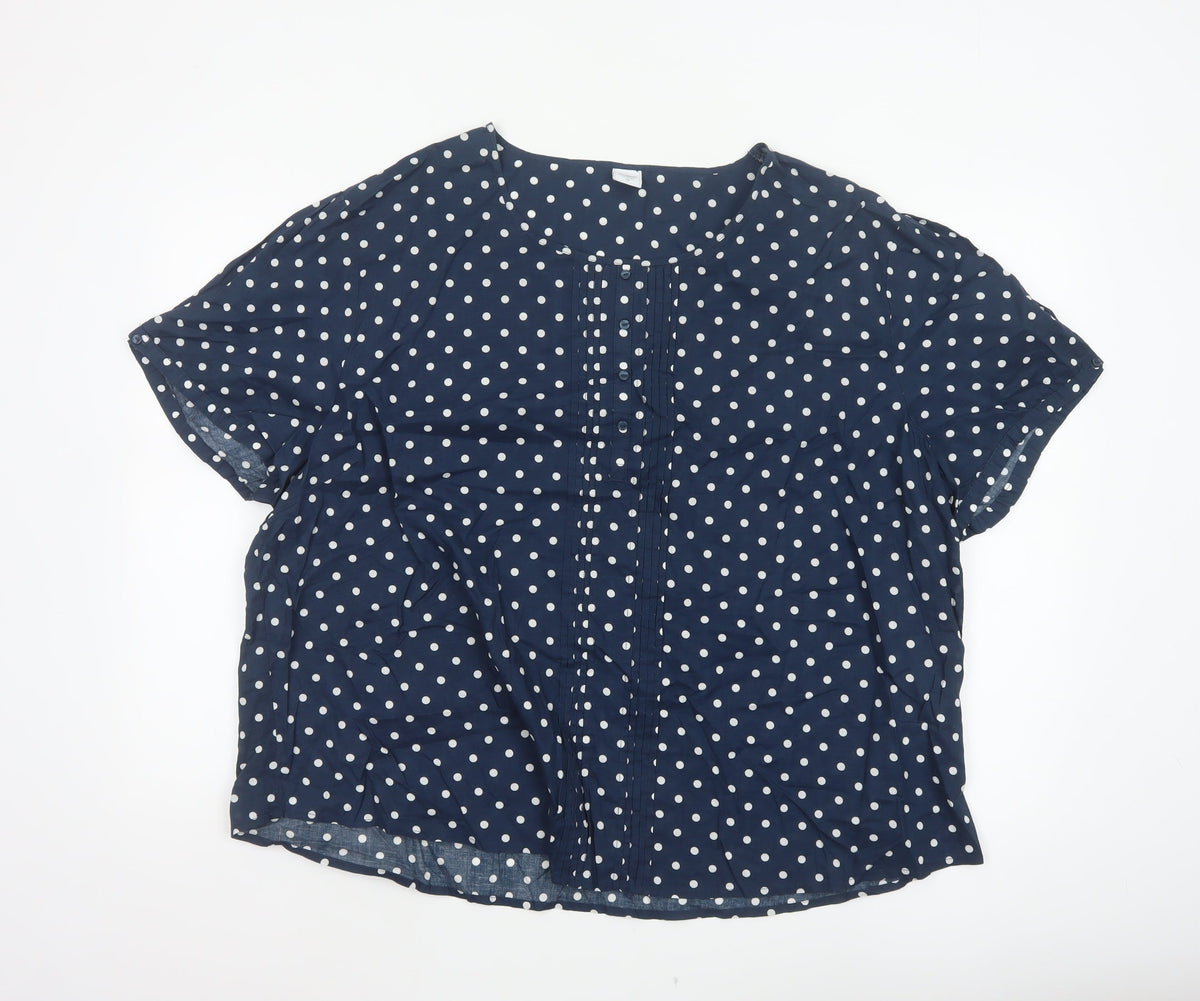 Cotton Traders Women’s Blue Polka Dot Cotton Short Sleeve Blouse UK 26
