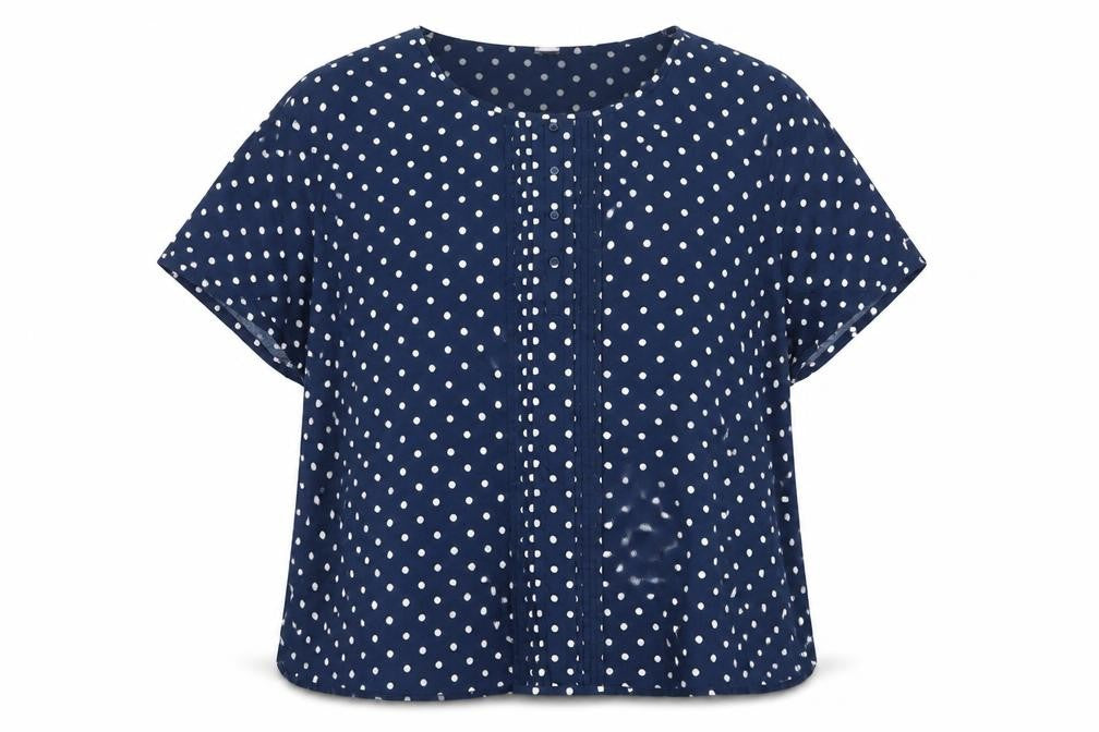Cotton Traders Women’s Blue Polka Dot Cotton Short Sleeve Blouse UK 26