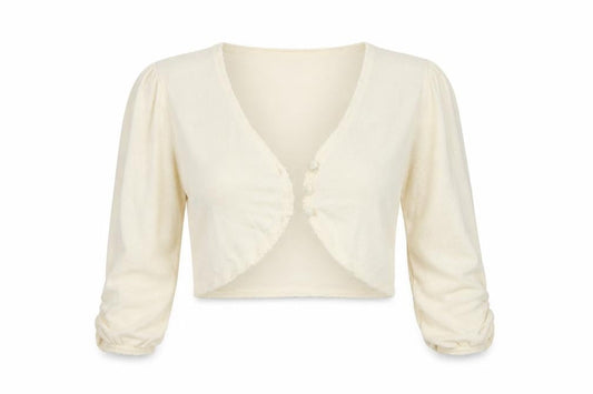 Laura Ashley Women Ivory UK 12 Cropped Button Cardigan Puff Sleeves