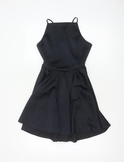 Zara Women Black XS Fit & Flare Hi-Low Strappy Party Dress