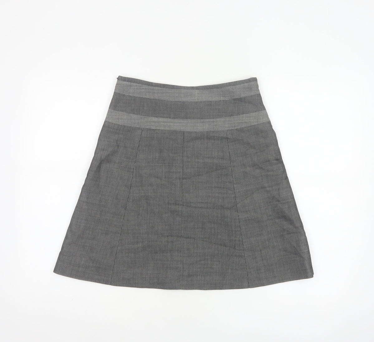 Karen Millen Women Grey Pinstripe A-Line Knee Skirt UK 10 Wool