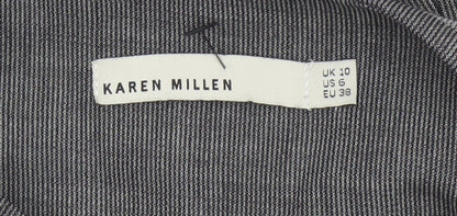 Karen Millen Women Grey Pinstripe A-Line Knee Skirt UK 10 Wool