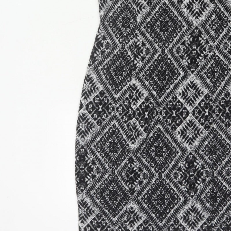 H&M Women’s Black Aztec Geometric Sheath Dress UK 12 Cap Sleeve