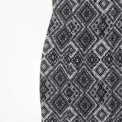 H&M Women’s Black Aztec Geometric Sheath Dress UK 12 Cap Sleeve