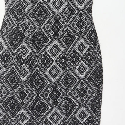 H&M Women’s Black Aztec Geometric Sheath Dress UK 12 Cap Sleeve