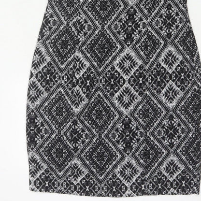 H&M Women’s Black Aztec Geometric Sheath Dress UK 12 Cap Sleeve