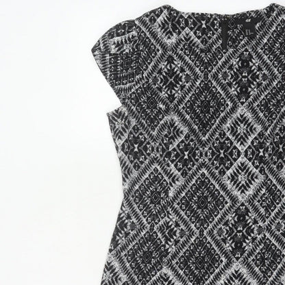 H&M Women’s Black Aztec Geometric Sheath Dress UK 12 Cap Sleeve