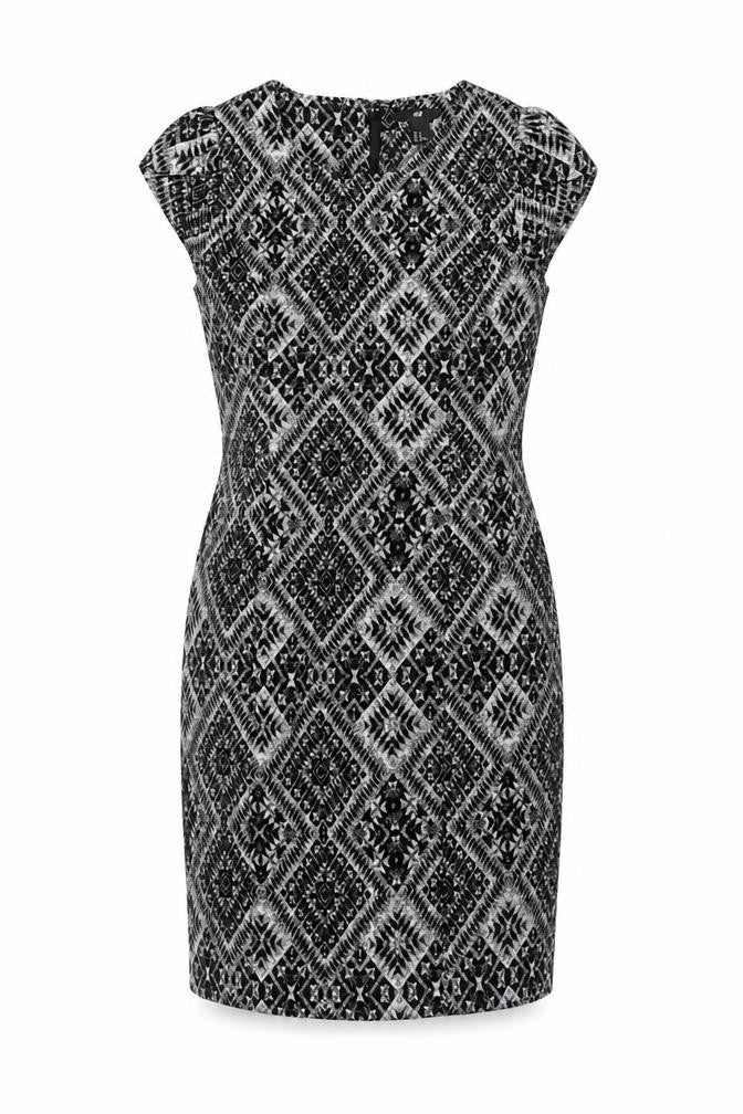 H&M Women’s Black Aztec Geometric Sheath Dress UK 12 Cap Sleeve