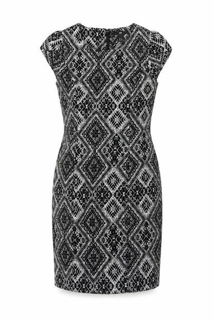 H&M Women’s Black Aztec Geometric Sheath Dress UK 12 Cap Sleeve