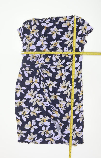 Roman Women’s Blue Floral Ruched Bodycon Knee Length Dress Size 18