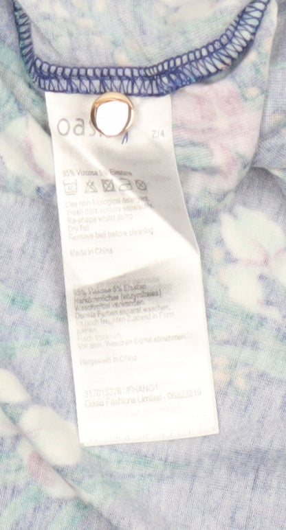 Oasis Women Blue Floral UK 14 Fit & Flare Knee Dress Belted