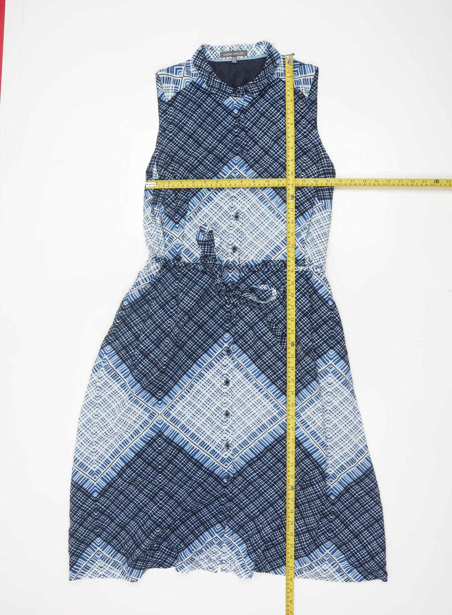Laura Ashley Women Blue UK 14 Sleeveless Belted Shirt Midi Dress