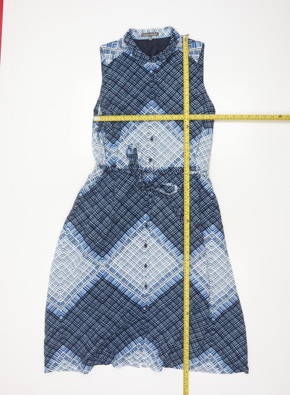 Laura Ashley Women Blue UK 14 Sleeveless Belted Shirt Midi Dress