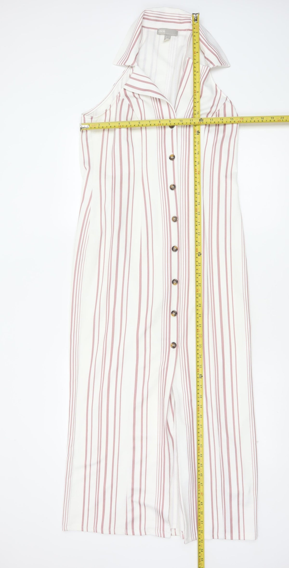 Back view of ASOS Women White Pink Striped UK 12 Maxi Sleeveless Shirt Dress