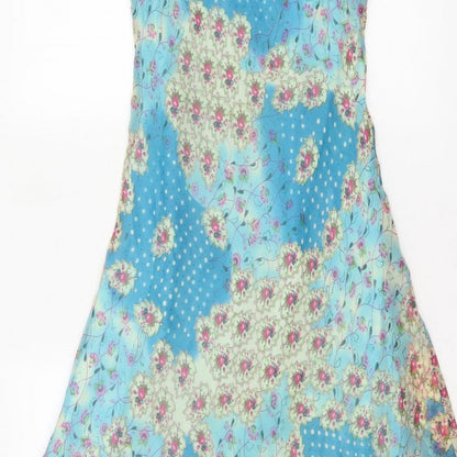 Phase Eight Women Blue Floral Chiffon Midi Fit & Flare Dress UK 12