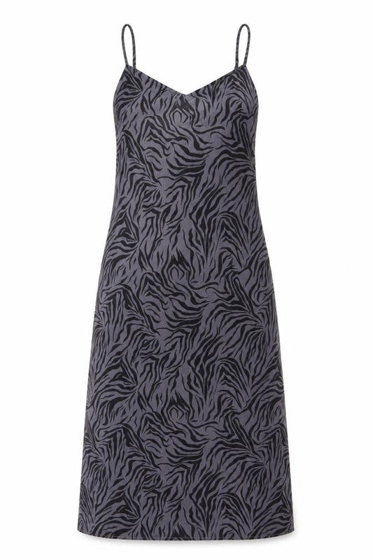 VILA Women Grey Zebra Print Size 10 Knee Length Slip Dress