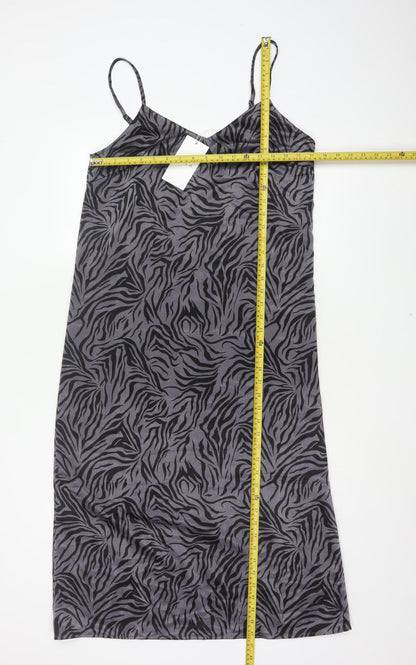 VILA Women Grey Zebra Print Size 10 Knee Length Slip Dress