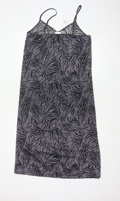 VILA Women Grey Zebra Print Size 10 Knee Length Slip Dress
