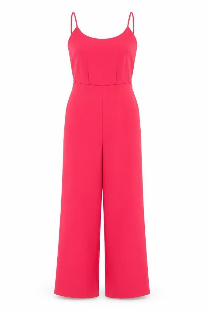 Front view of Only Women Pink UK 6 Wide-Leg Belted Strappy Jumpsuit Party