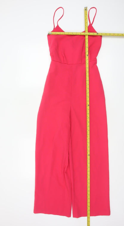 Back view of Only Women Pink UK 6 Wide-Leg Belted Strappy Jumpsuit Party