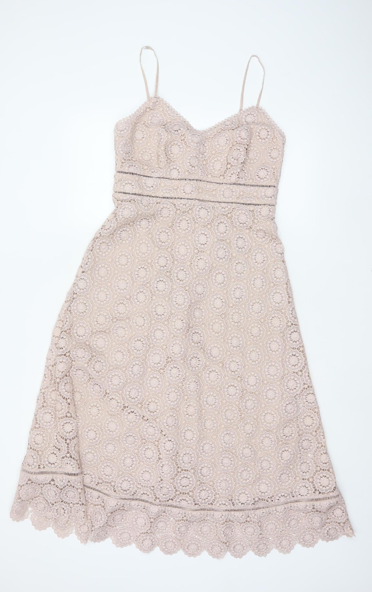 Marks & Spencer Women Beige UK 10 Lace A-Line Midi Party Dress