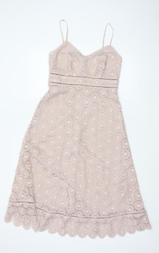 Marks & Spencer Women Beige UK 10 Lace A-Line Midi Party Dress
