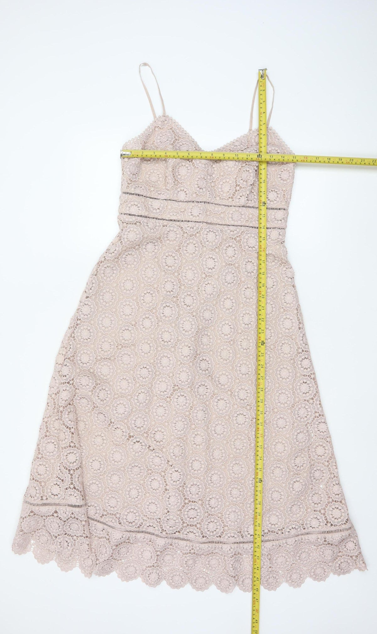 Marks & Spencer Women Beige UK 10 Lace A-Line Midi Party Dress