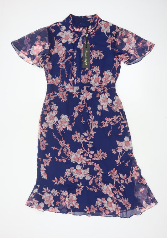 Phase Eight Women Blue Floral Midi Mermaid Dress UK 12