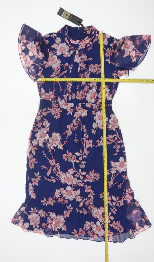 Phase Eight Women Blue Floral Midi Mermaid Dress UK 12