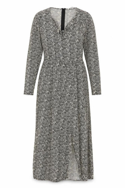 Zara Women Black White UK 12 Maxi Geometric V-Neck Long Sleeve Dress