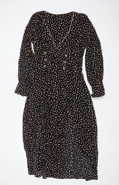 Topshop Women Black Animal Print Long Fit & Flare Dress UK 10