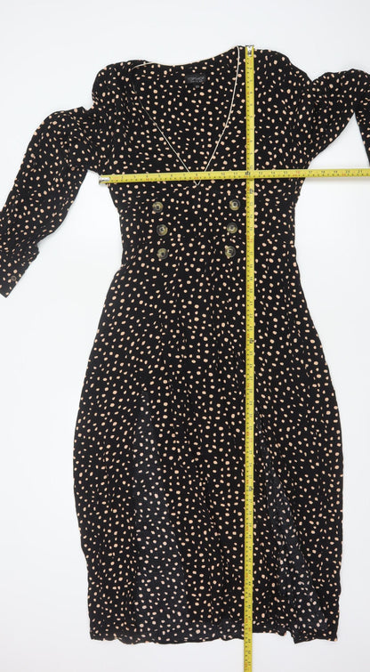Topshop Women Black Animal Print Long Fit & Flare Dress UK 10