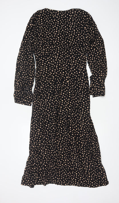 Topshop Women Black Animal Print Long Fit & Flare Dress UK 10