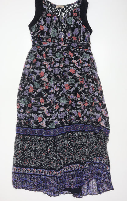 M&S Women Black Floral Maxi Dress UK 18 Sleeveless Lace Boho
