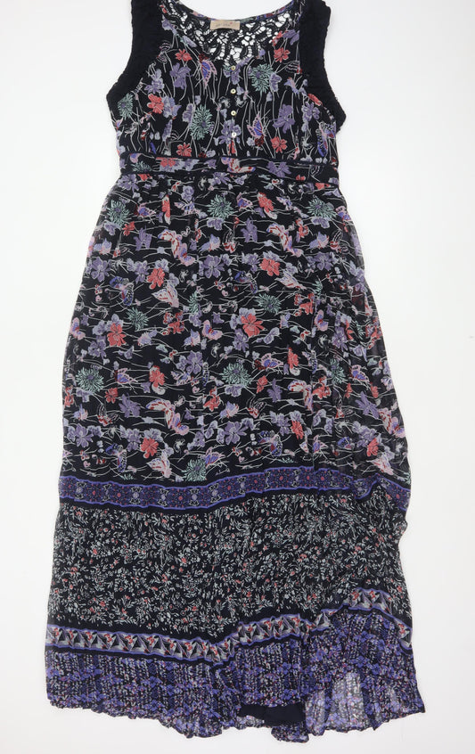 M&S Women Black Floral Maxi Dress UK 18 Sleeveless Lace Boho